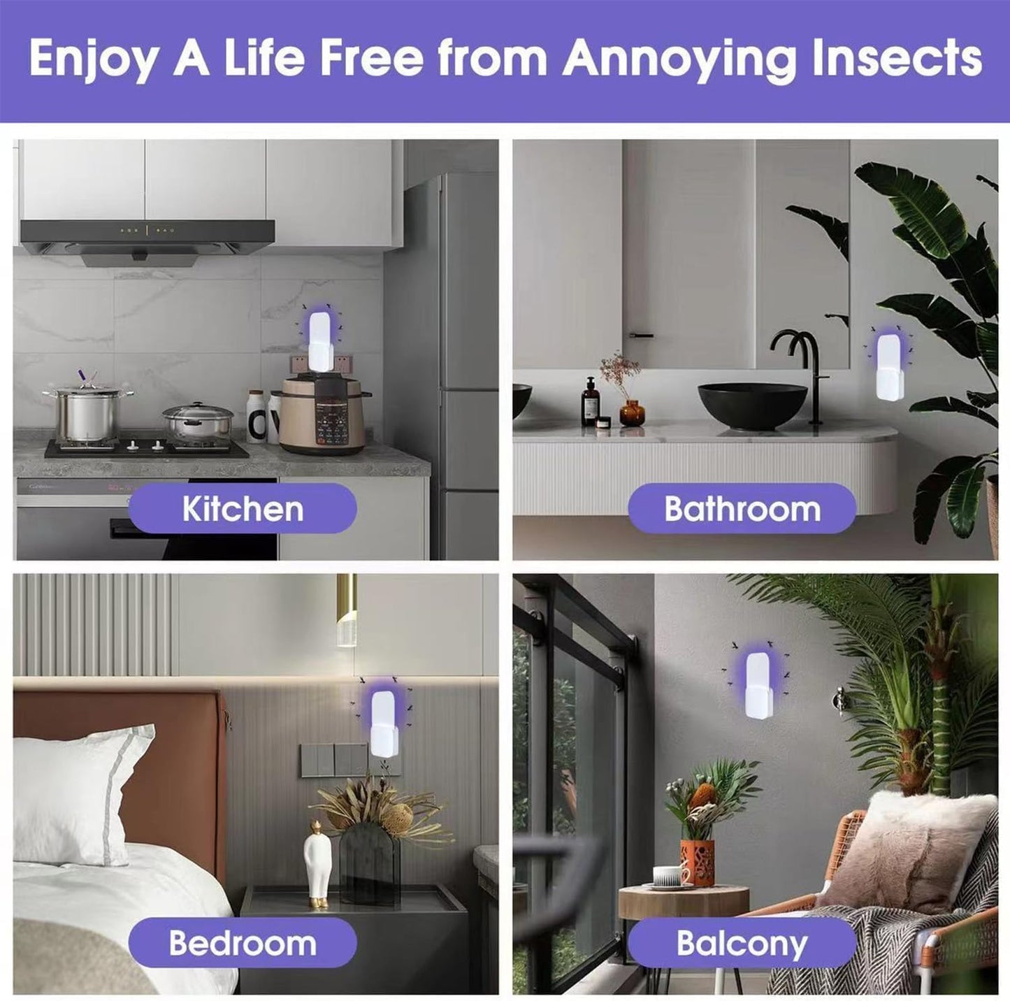 Fly Trap Indoor 【1 Device + 5 Glue Cards】, Plug-in Flying Insect Trap for Mosquito, Flies, Fruit Flies, Moths, Gnats, Flying Insect Trap, with UV Bug Catcher & Sensor Night Light. (1, White)