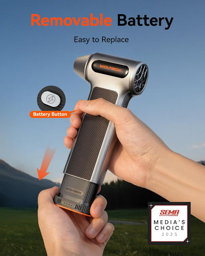 WOLFBOX MF200 Cordless Electric Air Duster with Removable Battery, 3-Speed Adjustable Mini Blower with 4 Nozzles