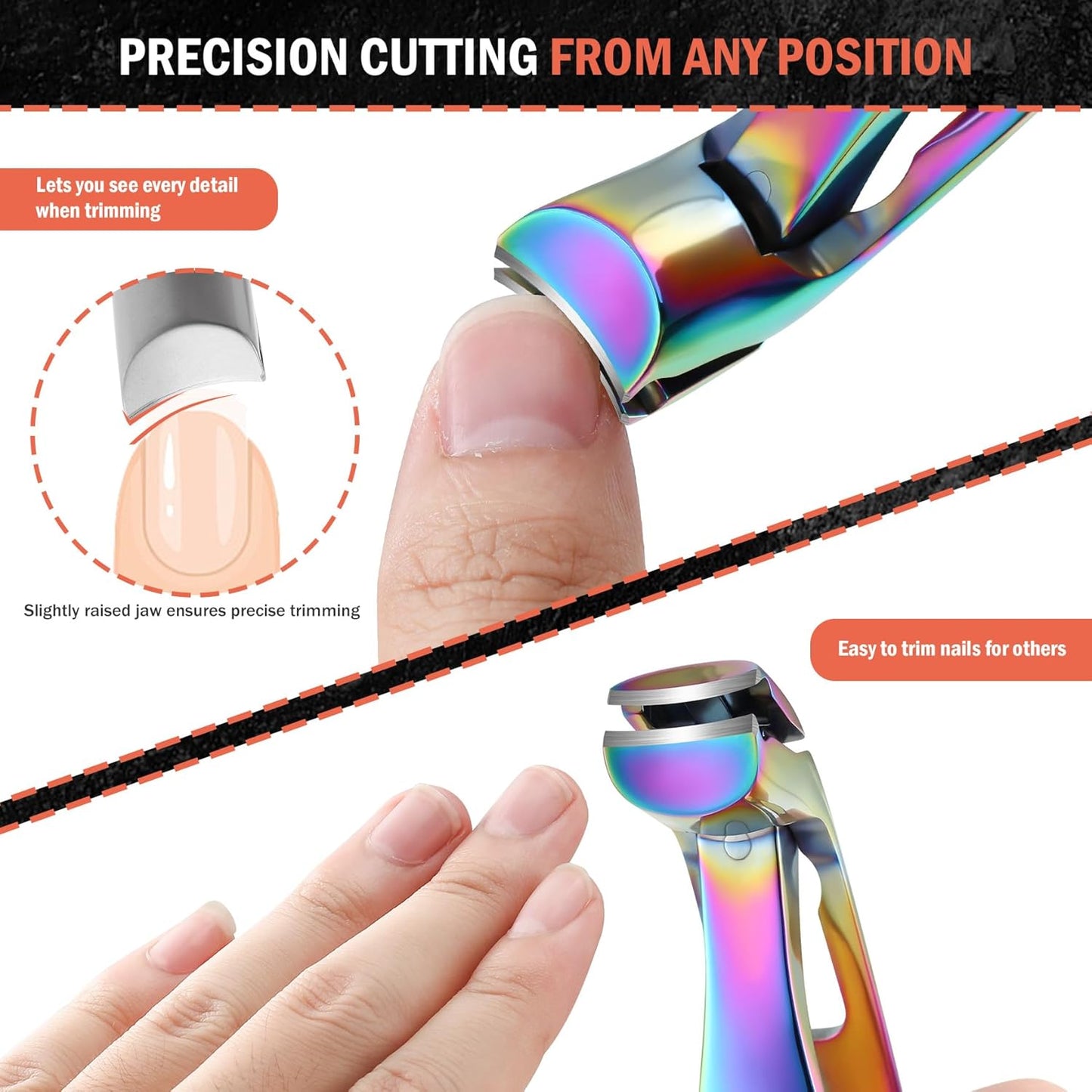 BEZOX Angled Head Nail Clippers for Seniors - Ergonomic Toenail Clipper for Thick Nails, Premium Steel Nail Cutter Trimmer with Catcher for Men and Women - Black