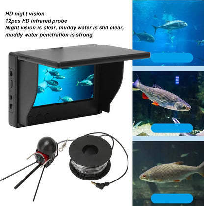 Hook Reveal Fish Finder, 4.3 Inch TN HD Underwater Fishing Camera, IP68 Waterproof, 1500cd 12 Night Vision Lights, 195 Degrees Wide Angle, 8 to 10 Hours Work (30m / 32.8yd US)
