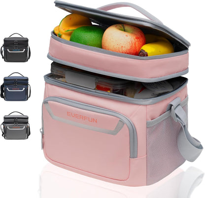 EVERFUN Cooler Bag Insulated Beach Cooler Lunch Bag Box for Men Women Dual Compartments Collapsible Waterproof Leak-Proof for Travel Work Picnic