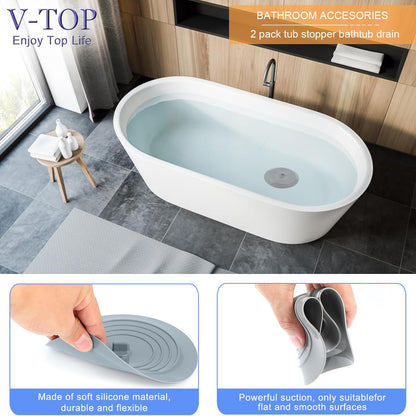 V-TOP Tub Stopper 2 Pack, 6 inches Large Silicone Drain Plug Hair Stopper Flat Suction Cover for Kitchen Bathroom Accessories and Laundry