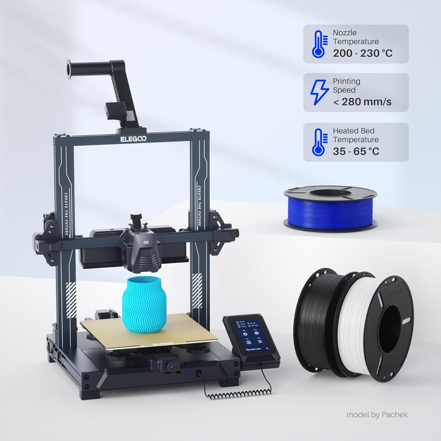 ELEGOO PLA+ Filament 1.75mm Black 4KG, PLA Plus 3D Printer Filament, Dimensional Accuracy +/- 0.02 mm, Tough & High Strength, Fit for Most FDM Printers(1KG/Spool, 2.2 lbs)