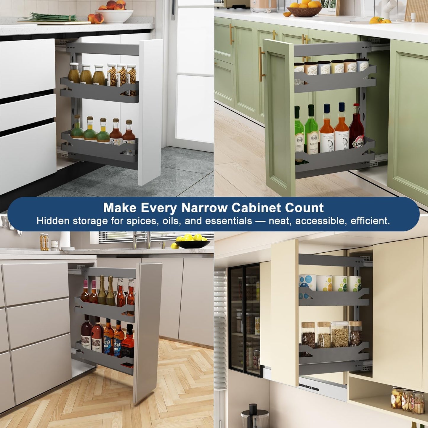 VADANIA Narrow Pull Out Cabinet Organizer, For 8" Cabinets