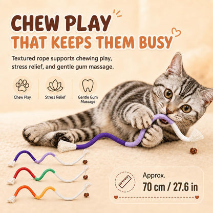 Cat Chew Long Rope Toys(27.5 Inch) 3PCS Refillable Catnip and Silvervine, Interactive Toy for Indoor Cats & Kittens, Safe Dental Chew Toys for Teeth Cleaning & Stress Relief