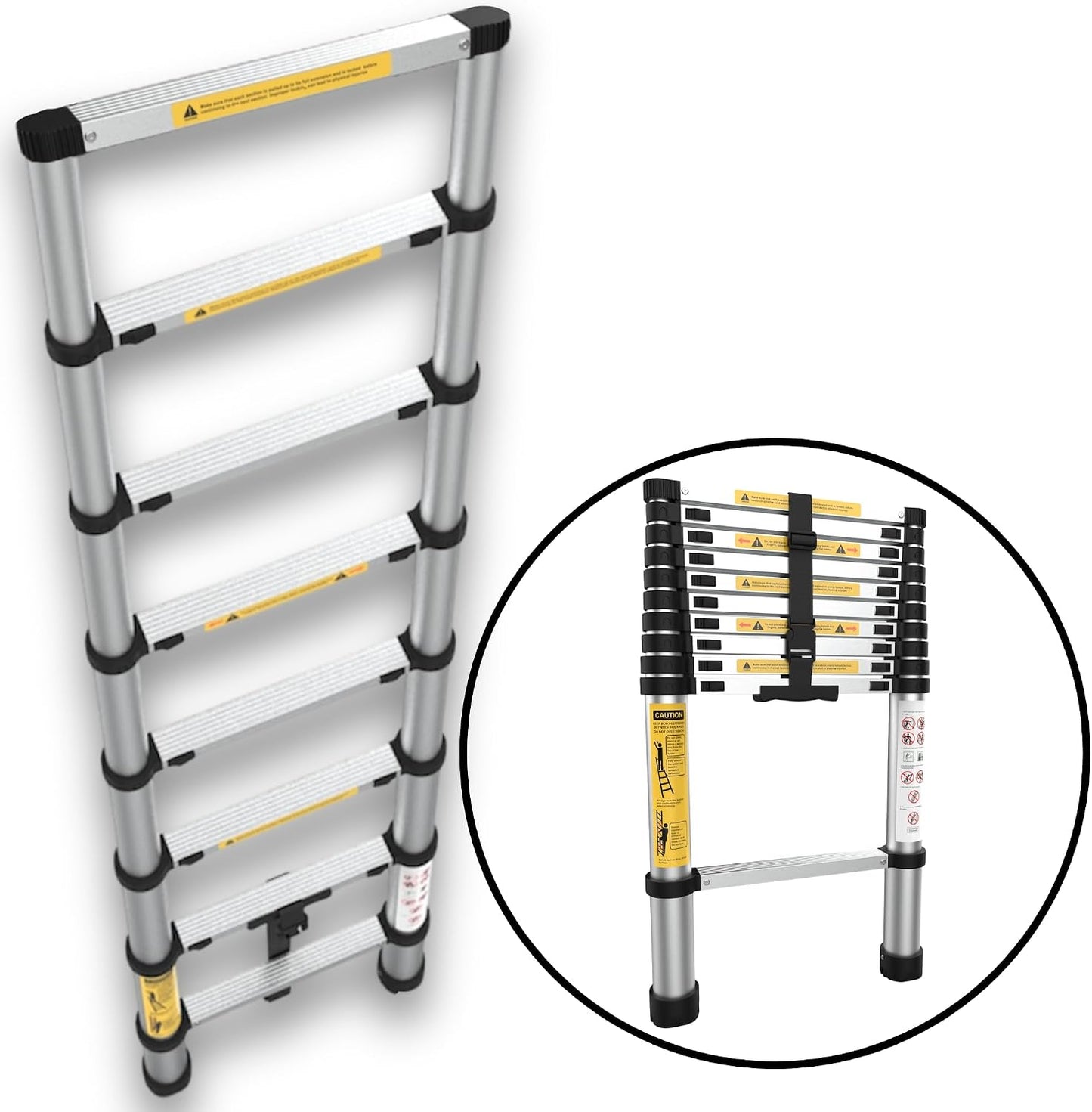 Collapsible Extension Ladder 9 ft – Compact, Lightweight & Durable for Home & Work - Portable Climbing Ladders 2.7 m - Multi-Purpose 8 Step Ladders - Foldable, Heavy Duty, Certified