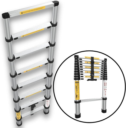 Collapsible Extension Ladder 9 ft – Compact, Lightweight & Durable for Home & Work - Portable Climbing Ladders 2.7 m - Multi-Purpose 8 Step Ladders - Foldable, Heavy Duty, Certified