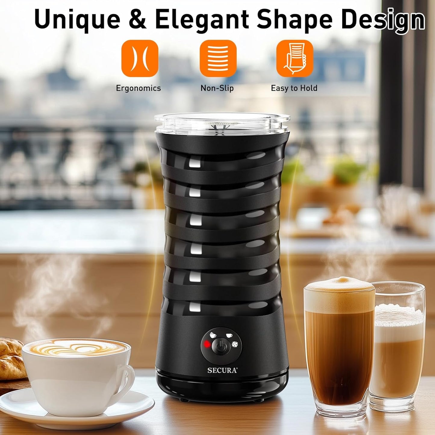 Secura Electric Milk Frother, Automatic Milk Steamer, 4-in-1 Hot & Cold Foam Maker-8.4oz/240ml Milk Warmer for Latte, Cappuccinos, Macchiato with Silicone Spatula, Silent Operation & Shut-Off