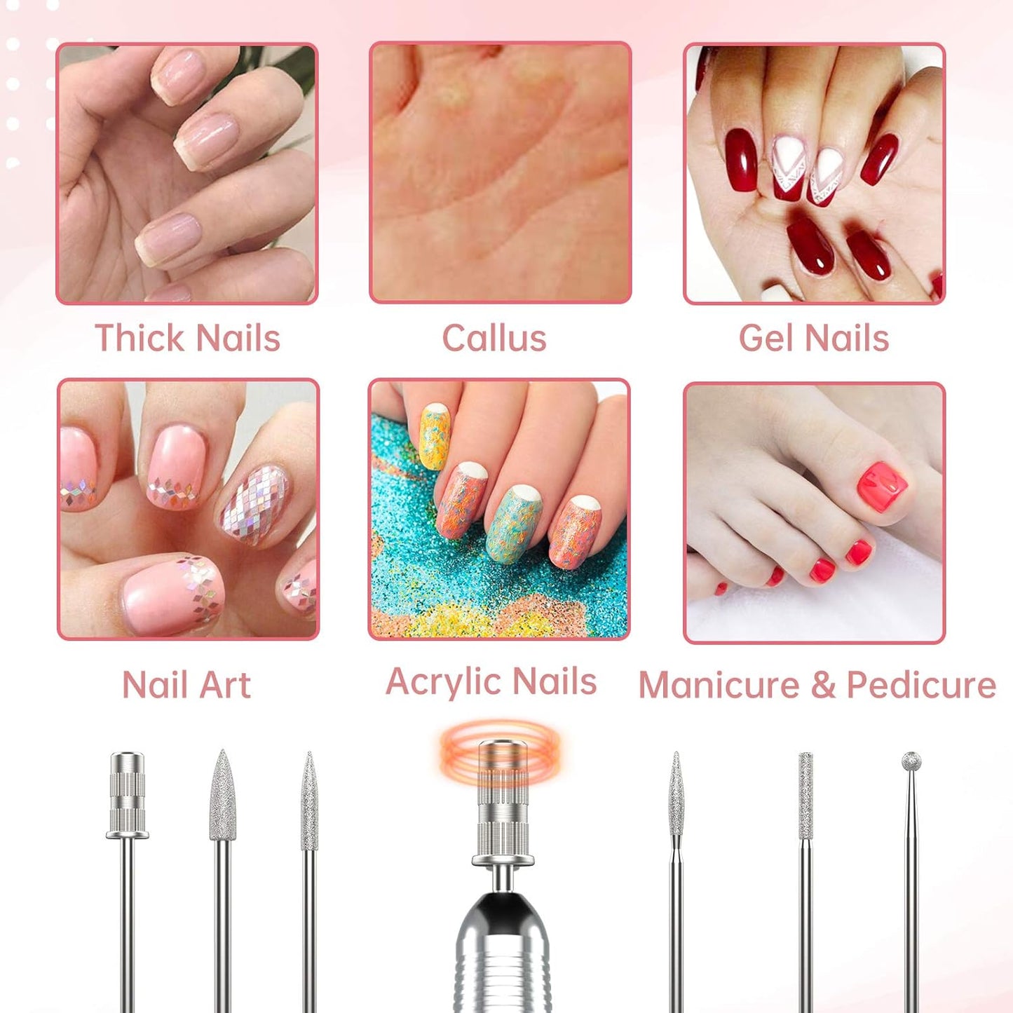 Delanie Professional Nail Drill High Torque 35000 RPM Rechargeable Portable Electric Nail File for Acrylic & Gel, High Speed, Low Heat, Low Vibration, Rose Gold