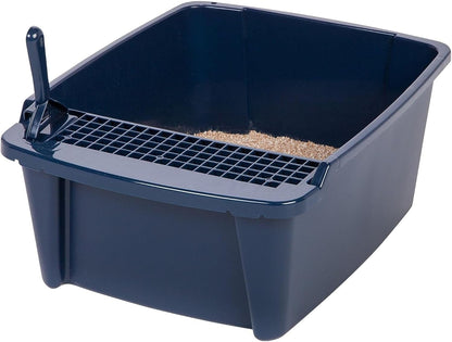 IRIS USA Cat Litter Box, Litter Box Enclosure with Scoop and Front Door Flap, Covered Kitty Litter Box for Privacy, Portable, Easy to Clean, Navy