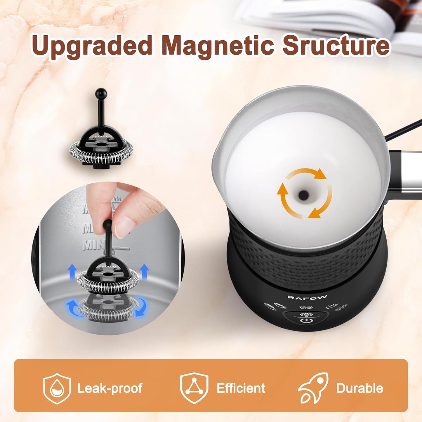 Milk Frother Electric Milk Steamer - 5 in 1 Coffee Frother 350ml Automatic Frother Hot & Cold Foam Maker and Milk Warmer Dishwasher Safe & Silent Working for Coffee,Latte,Cappuccino,Hot Chocolate