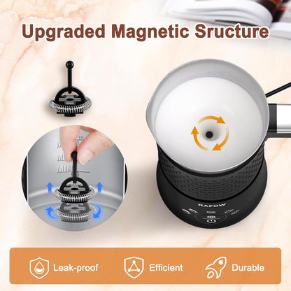 Milk Frother Electric Milk Steamer - 5 in 1 Coffee Frother 350ml Automatic Frother Hot & Cold Foam Maker and Milk Warmer Dishwasher Safe & Silent Working for Coffee,Latte,Cappuccino,Hot Chocolate