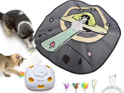 ORSDA Cat Toys Interactive, 4 in 1 Automatic Cat Toy, Hide and Seek, Whack a Mole, Magic Wand, Chasing Feather, with 4 Replacements, USB Rechargeable, for All Breed Sizes