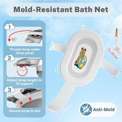 AVIDOR Baby Bathtub, Collapsible Baby Tub for Newborn to Toddler 0-18 Months, Foldable Infant Bathtub with Bath Net, Bear Grey