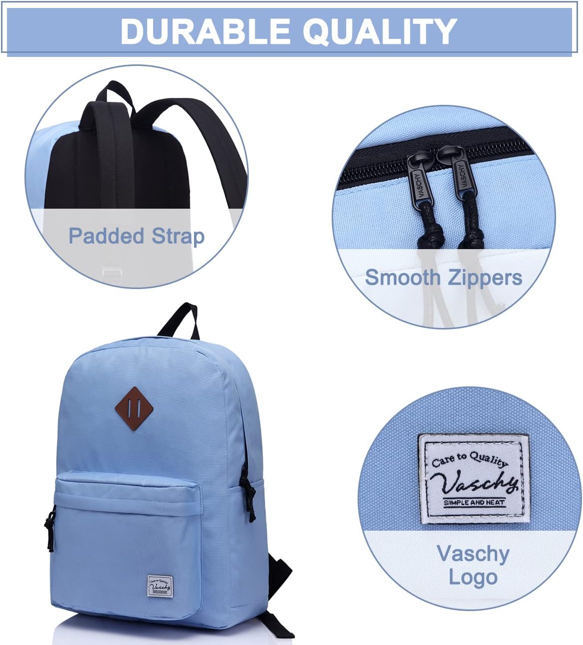 School Backpack for Kids, VASCHY Lightweight Water Resistant Casual Schoolbag Daypack for Men Women Teen Boys Girl Bookbag