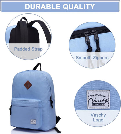 School Backpack for Kids, VASCHY Lightweight Water Resistant Casual Schoolbag Daypack for Men Women Teen Boys Girl Bookbag
