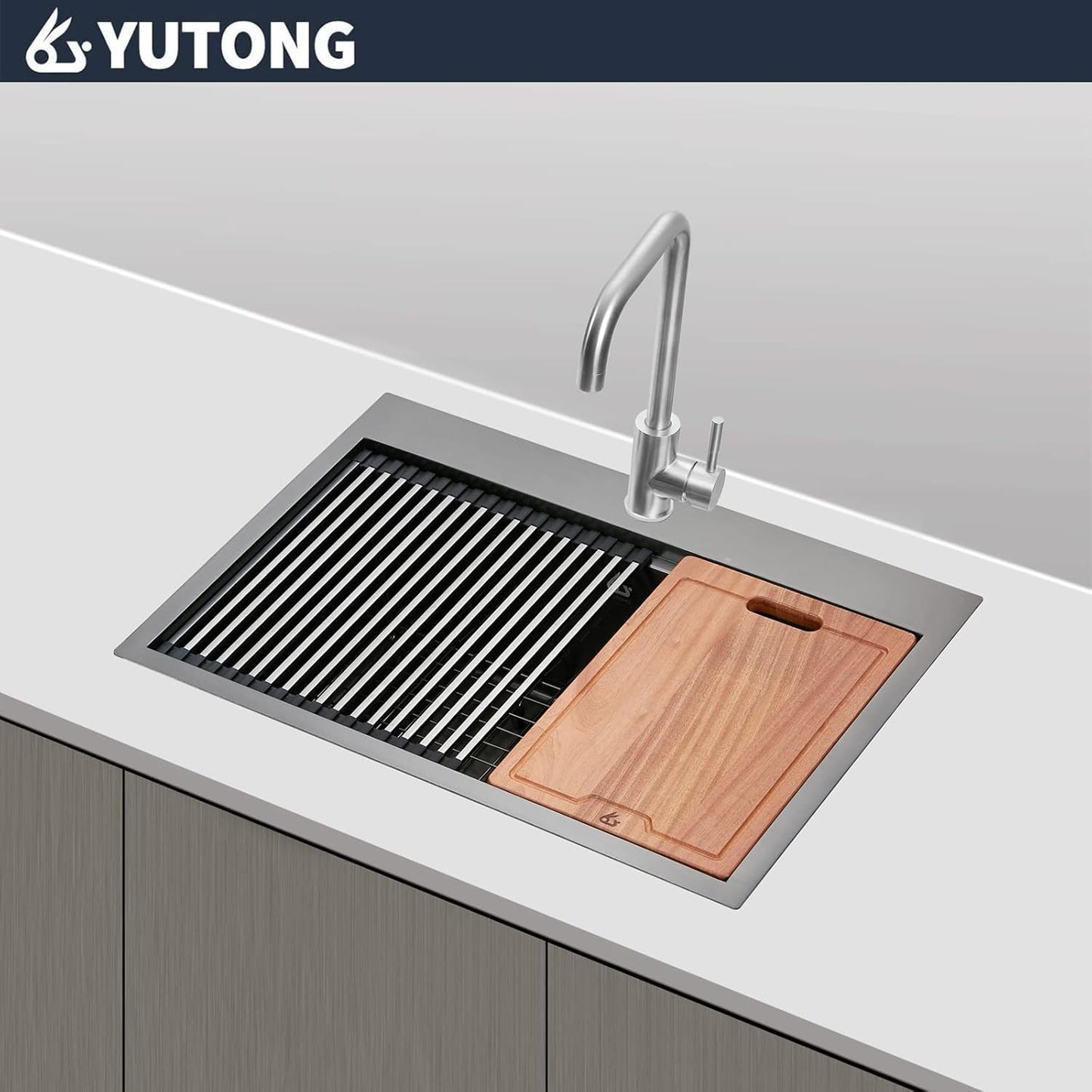 Yutong 16" x 20" Top-Mount/Drop in SS304 Stainless Steel Kitchen Black Sink Single Bowl Without Grid