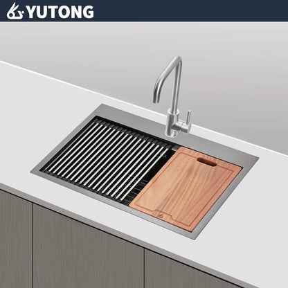 Yutong 16" x 20" Top-Mount/Drop in SS304 Stainless Steel Kitchen Black Sink Single Bowl Without Grid