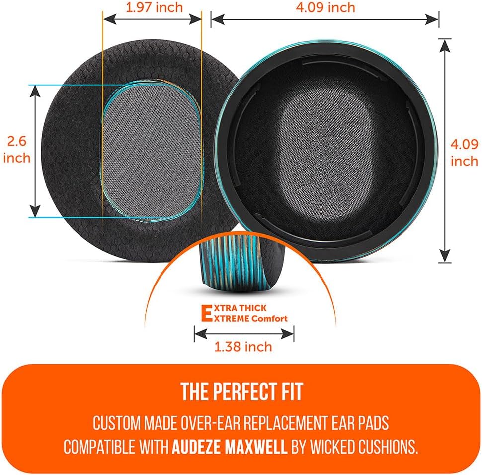WC Freeze Maxwell - Cooling Gel Replacement Earpads for Audeze Maxwell Headphones by Wicked Cushions - Elevate Comfort, Durability, Thickness & Sound Isolation for Epic Gaming Sessions | Black