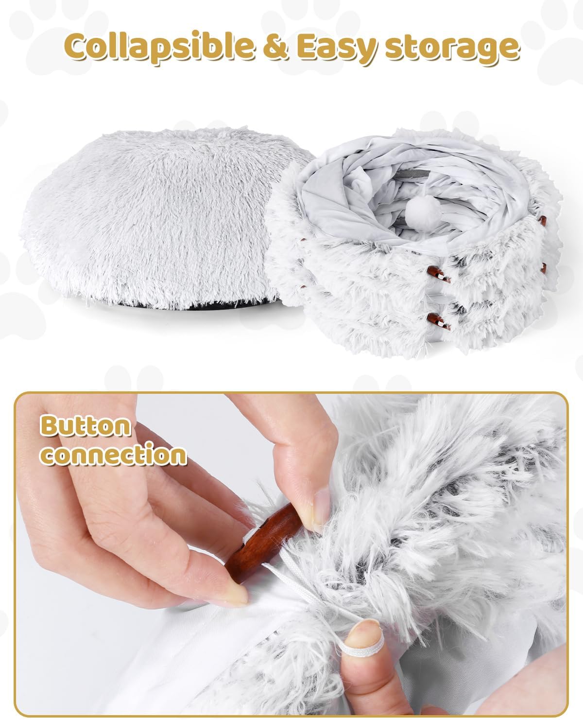 Odoland Large Cat Tunnel, Collapsible Cat Tube with 20pcs Cat Toys | S-Shape Donut Tunnel with Central Mat for Kitten, Puppy, Ferret, Rabbit, Indoor Cats,White