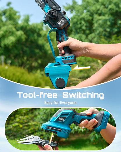 SEESII 6-in-1 Cordless Mini Chainsaw Pole Saw & Hedge Trimmer Combo Kit