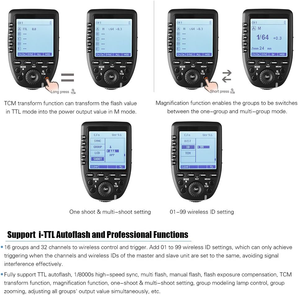 Godox Xpro-N i-TTL Flash Trigger Transmitter with Large LCD Screen 2.4G Wireless X System 32 Channels Support TTL Autoflash 1/8000s HSS for Nikon Camera for Godox Camera