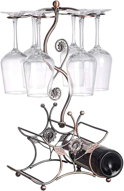 Cicodona Wine Rack and Wine Glass Holder-Hold 4 Wine Bottles and 6 Glasses-Perfect for Home Kitchen Decor & Kitchen Storage Rack
