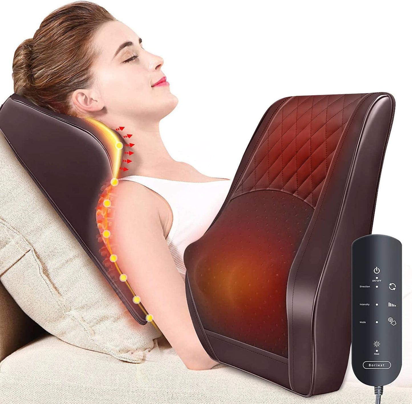 Boriwat Back Massager Neck Massager with Heat, Shiatsu Massage Pillow for Pain Relief, Masseur for Neck, Back, Shoulder and Leg, Gifts for Men Women Mom Dad, Stress Relax at Home and Office