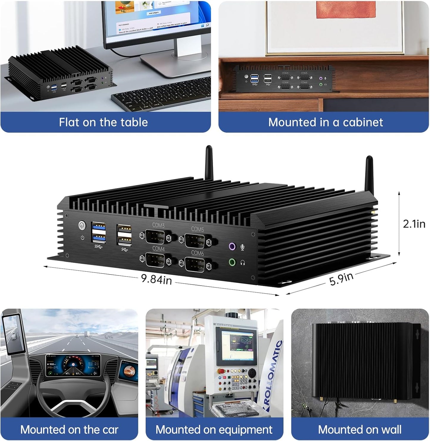 Kinupute Industrial Mini PC, Fanless Desktop Computer Core i7-1165G7 2.8-4.7GHz, Windows 11 Pro, 16G DDR4 RAM, 256G SSD, VGA/HDMI 4K@60Hz, 2x2.5G LAN Ports, 6xCOM RS232, 4G Module, WiFi6/BT5.1