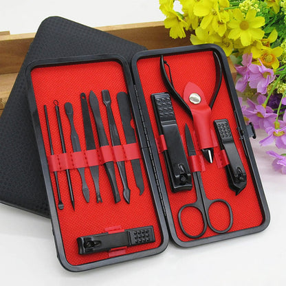 Manicure Set Nail Clippers Pedicure Kit -7PCS Stainless Steel Manicure Kit, Professional Grooming Kits, Nail Care Tools with Luxurious Travel Leather Case Gift Box (7, Black)