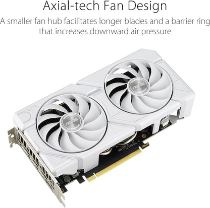 ASUS Dual GeForce RTX 4060 EVO White OC Edition 8GB GDDR6 (PCIe 4.0, 8GB GDDR6, DLSS 3, HDMI 2.1a, DisplayPort 1.4a, Axial-tech Fan Design, 0dB Technology, Dual BIOS, Auto-Extreme Tech)