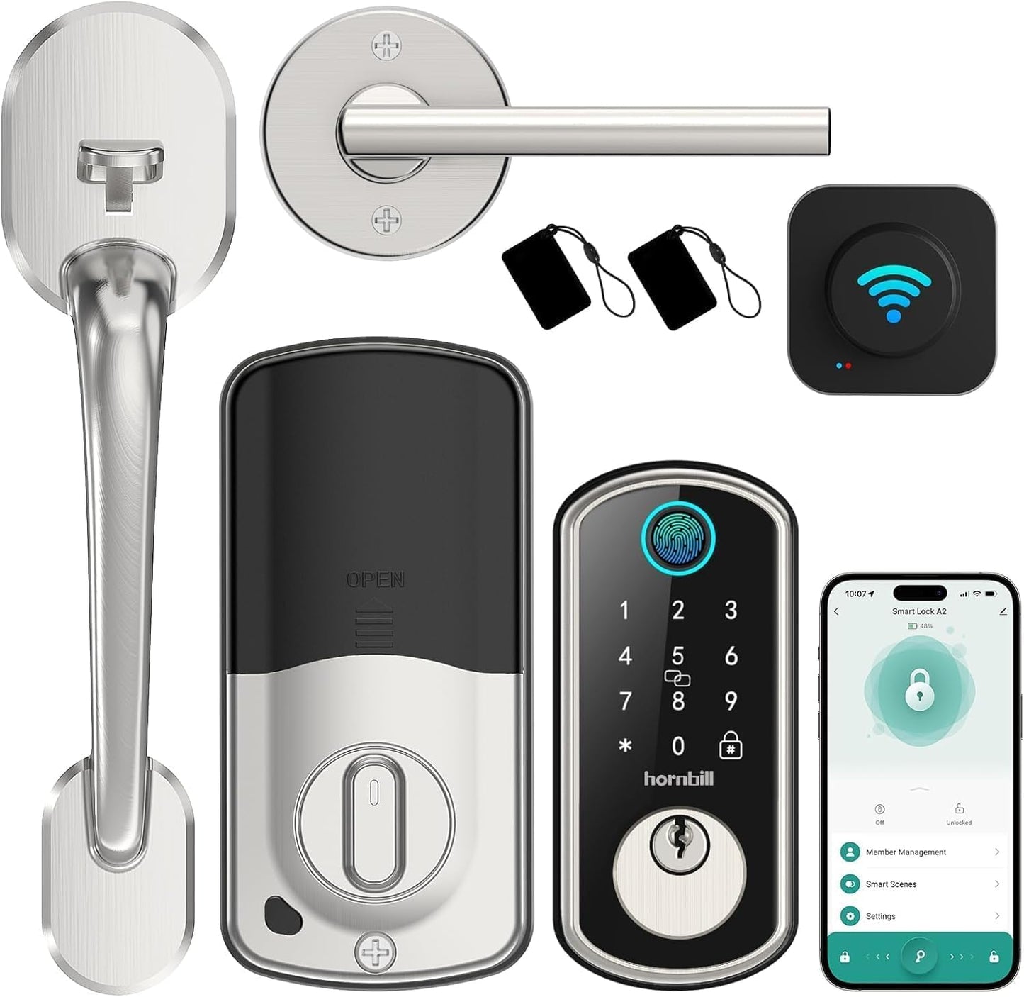 Hornbill Smart WiFi Front Door Lock: Keyless Entry Fingerprint Deadbolt - Alexa Bluetooth Electronic Keypad Door Locks for House Apartment Auto Lock Smart Life APP Remote Control - Black
