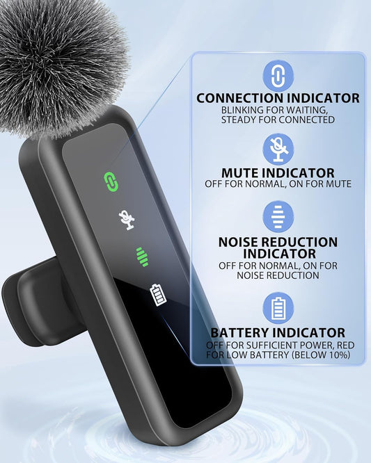 Wireless Lavalier Microphone for iPhone 15/16-2 Pack USB-C Mini Mic for iPhone, Android, iPad with Noise Cancelling & LED Display, Crystal Clear Recording for TikTok, YouTube, Podcast, Vlogging - PuriLite