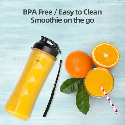 La Reveuse Smoothie Blender Personal Size 300 Watts with 2 Pieces 18 oz BPA-Free Travel Sports Bottles,Grey