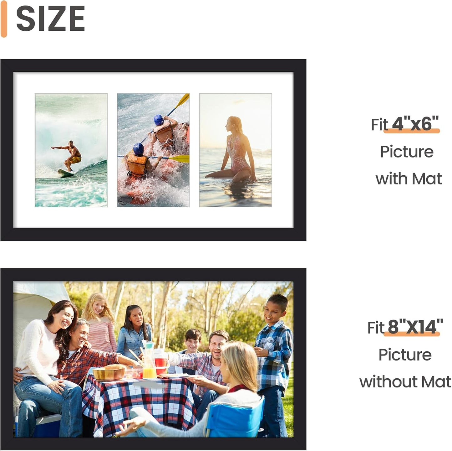 upsimples 11x14 Picture Frame, Display Pictures 8x10 with Mat or 11x14 Without Mat, Wall Hanging Photo Frames, Black