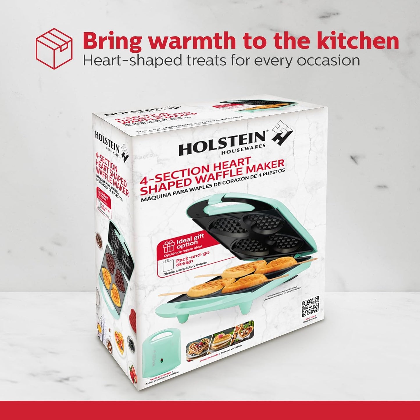 Holstein Housewares - Non-Stick Heart Waffle Maker, Lavender - Makes 4 Heart-Shaped Waffles in Minutes