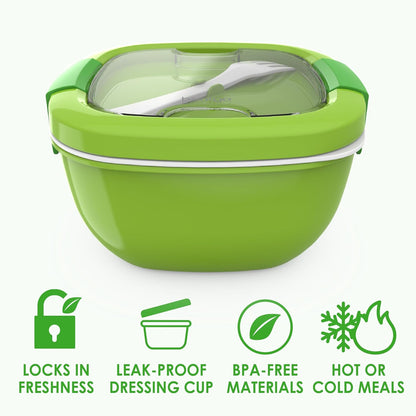 Bentgo Salad - Stackable Lunch Container with Large 54-oz Salad Bowl, 4-Compartment Bento-Style Tray for Toppings, 3-oz Sauce Container for Dressings, Built-in Reusable Fork & BPA-Free (Khaki Green)