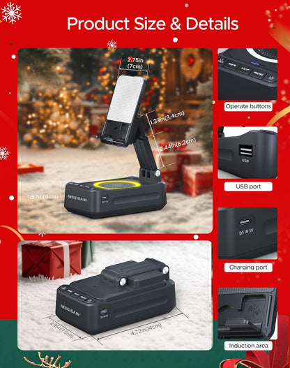 INSSISAIN Wireless Induction Bluetooth Speaker with Phone Stand – 5W Portable Stereo Speaker with RGB Lights, Bluetooth 5.3, Built-in Power Bank - PuriLite