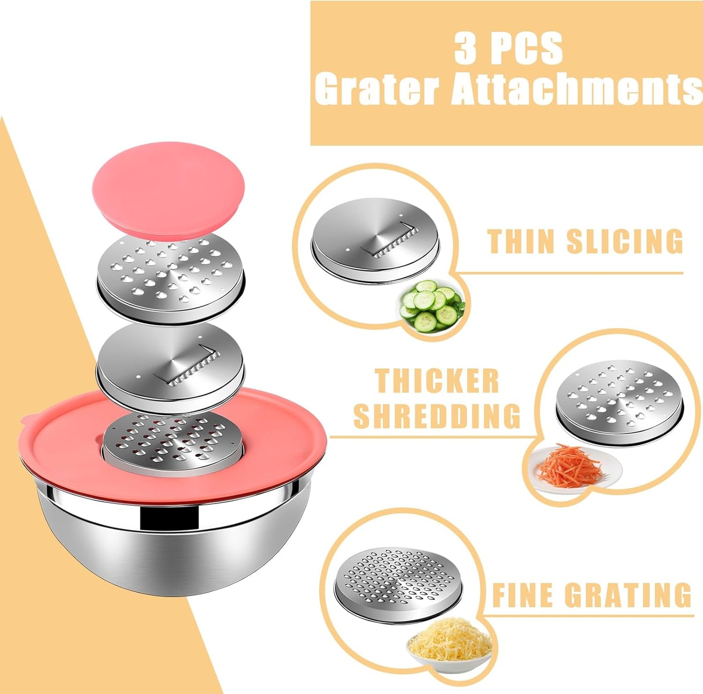 Lazycorner Mixing Bowls with Airtight Lids Set 7 Pcs Stainless Steel Bowls Set Baking Set Non-Slip Silicone Bottoms Great for Serving & Baking
