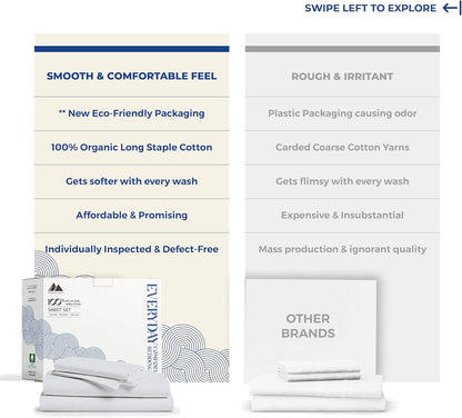 Mayfair Linen 100% Organic Cotton Percale Sheets Full Size - White Cotton Percale Sheets Full, 4 Piece Full Percale Sheet Sets, Soft & Crisp, Cooling Sheets, 16" Deep Pocket Hotel Sheets Full Size
