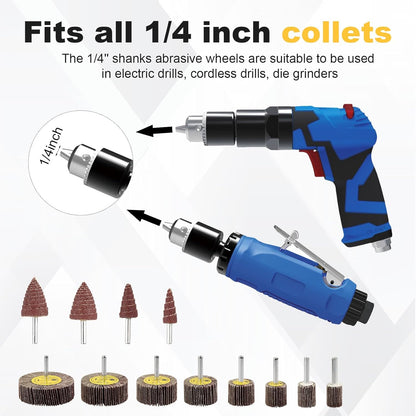 AOKLIT 24 Pcs 80 Grit 1/4inch Abrasive Flap Wheel Sander Set,Aluminum Oxide Flap Wheels Cylindrical Cone Shape Sanding Wheel for Remove Rust and Weld Burr