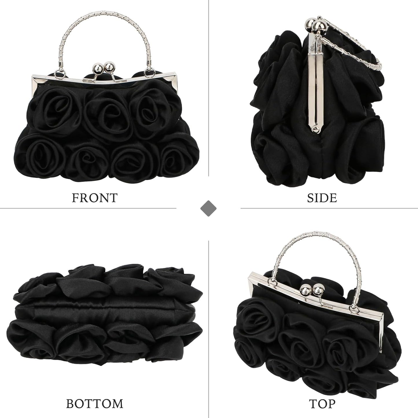 kilofly Missy K 7 Roses Clutch Purse, Satin, with Detachable Strap + kilofly Money Clip