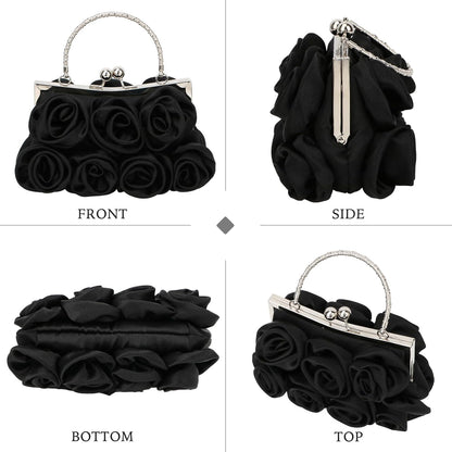 kilofly Missy K 7 Roses Clutch Purse, Satin, with Detachable Strap + kilofly Money Clip