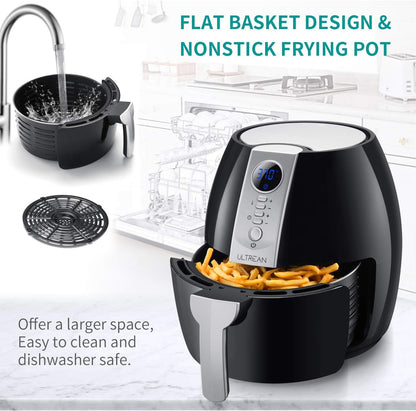 Ultrean Air Fryer, 4.2 Quart (4 Liter) Electric Hot Air Fryers Oven Oilless Cooker with LCD Digital Screen and Nonstick Frying Pot, UL Certified,1-Year Warranty,1500W (Black)