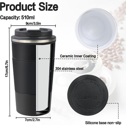 18oz Mug with Ceramic Coating Inside, Insulated Coffee Mug with Lid, Leak Proof Coffee Travel Mug, Travel Coffee Mug Fits in Car Cup Holder