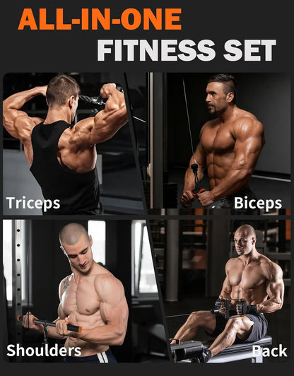 Fitarc Cable Machine Attachment Set for Home Gym, LAT Pulldown & Tricep Pushdown Attachments with D Handle, V Bar, Tricep Rope, Straight Bar, Stirrup Handles, Ankle Strap & Lifting Straps