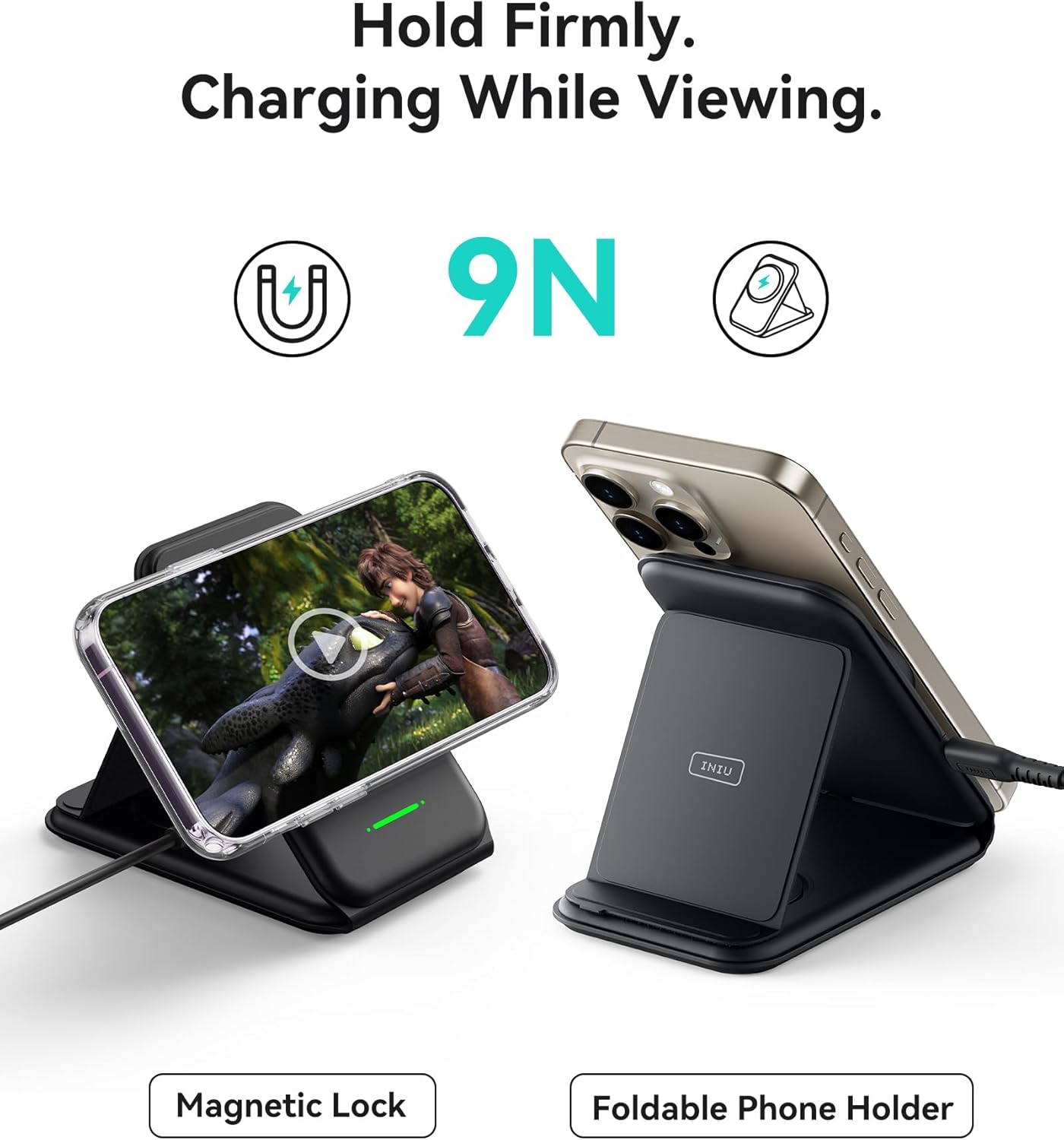 INIU 3 in 1 Wireless Charging Station, Qi2 Certified 15W Travel Charger for Apple Multiple Devices, Foldable Charger Stand for iPhone 16 15 14 13 12 Series Apple Watch AirPods (with Adapter)