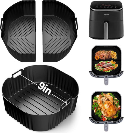 Silicone Air Fryer Liner, 3 PCS 9 Inch Square Air Fryer Basket Liners,Silicone Tray, Air Fryer Inserts for 6 to 9 QT, Reusable Air Fryer Accessories for Cosori Philips Ninja Oven Microwave