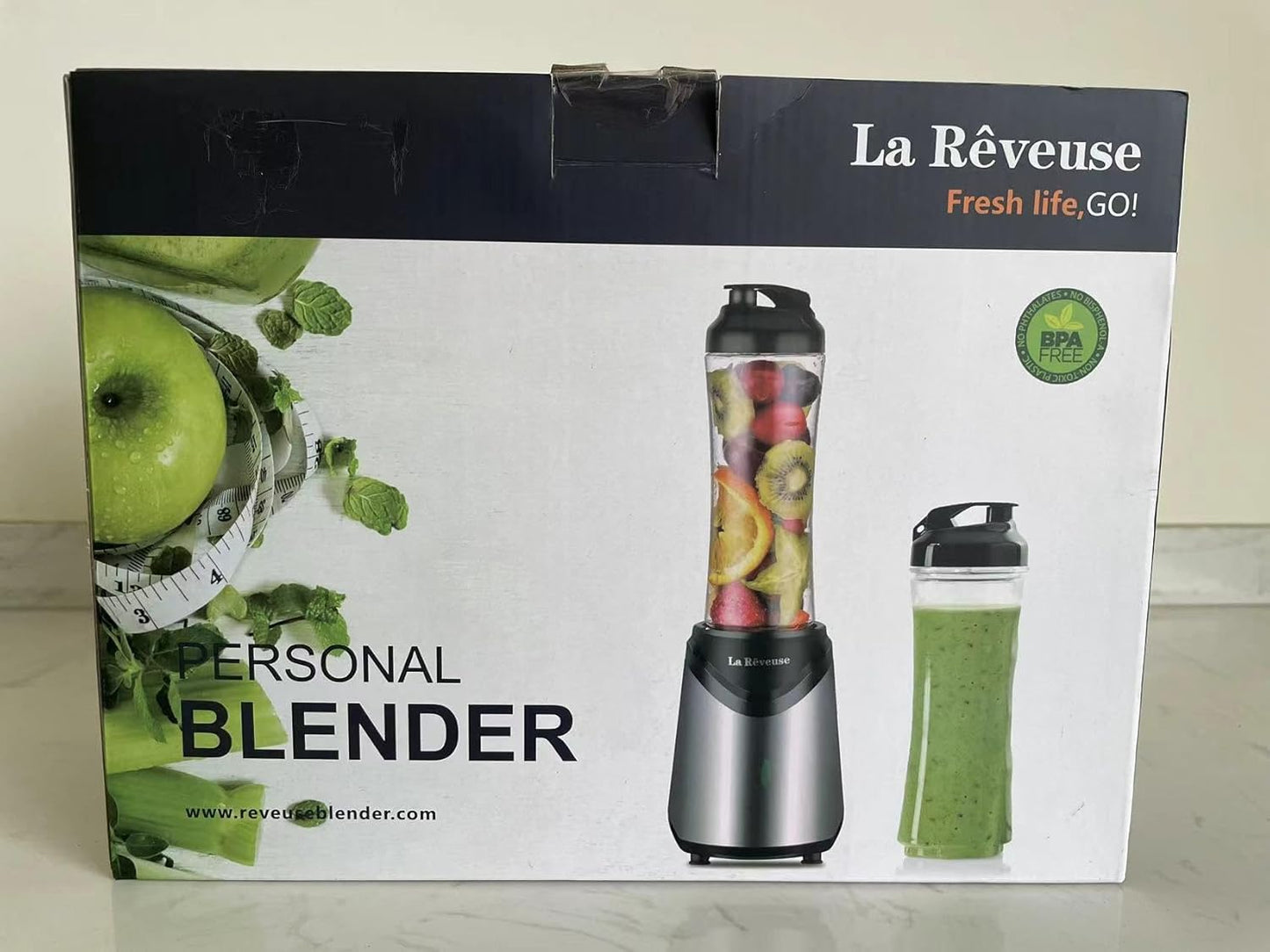 La Reveuse Smoothie Blender Personal Size 300 Watts with 2 Pieces 18 oz BPA-Free Travel Sports Bottles,Grey