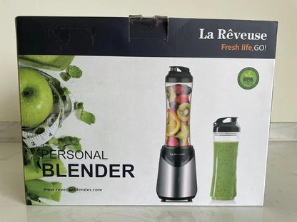 La Reveuse Smoothie Blender Personal Size 300 Watts with 2 Pieces 18 oz BPA-Free Travel Sports Bottles,Grey